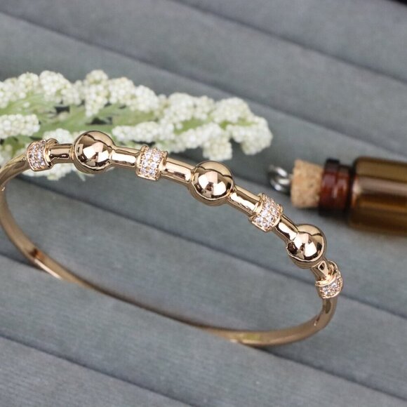 Elegant Rose Gold Bangle with Beaded Design and Sparkling Accents, XPBL0465 - Picture 10 of 12